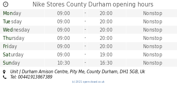 nike arnison centre opening times