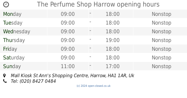 The Perfume Shop Harrow opening times, Mall Kiosk St Ann's Shopping Centre