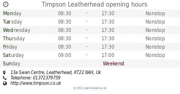 Timpson Leatherhead opening times, 13a Swan Centre