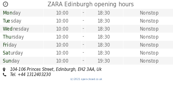 ZARA Edinburgh opening times, 104-106 