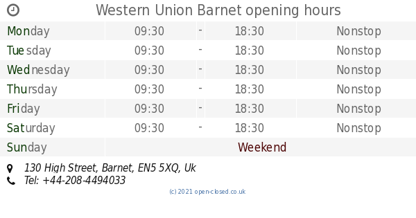 Western Union Barnet opening times 130 High Street