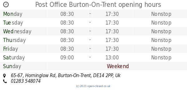 Post Office Burton On Trent opening times 65 67 Horninglow Rd