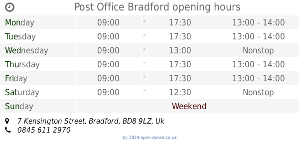 bradford road post office opening times