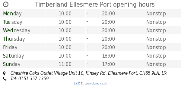 Timberland Ellesmere Port opening times 