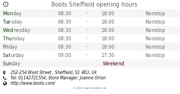 Boots Sheffield opening times, 252-254 West Street