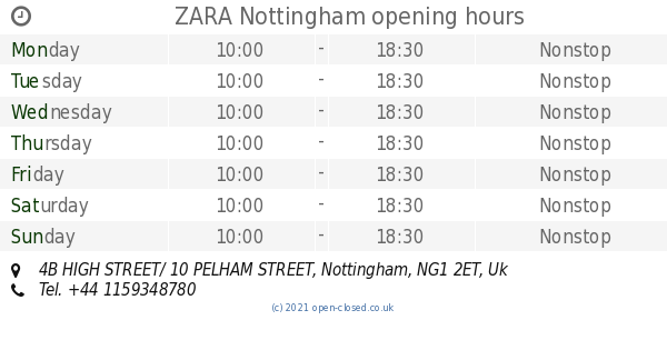 zara opening hours nottingham