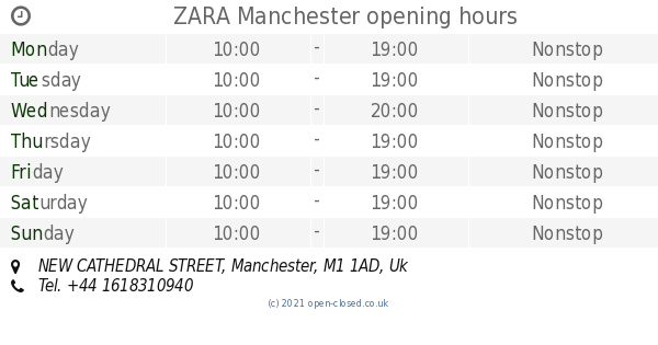 zara manchester opening hours