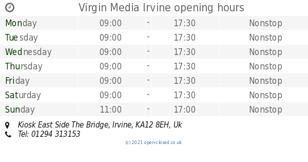 Virgin Media Irvine opening times Kiosk East Side The Bridge