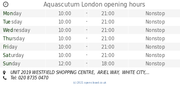 Aquascutum London opening times UNIT 2019 WESTFIELD SHOPPING