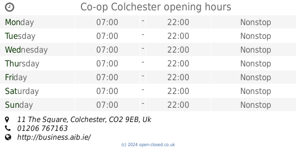 Co op Colchester Opening Times 11 The Square