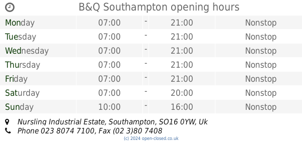 B&Q Southampton Opening Times, Nursling Industrial Estate