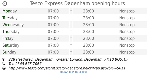 Tesco Express Dagenham Opening Times 228 Heathway Dagenham Greater London