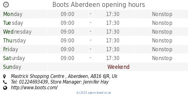 Boots Aberdeen opening times, Mastrick 