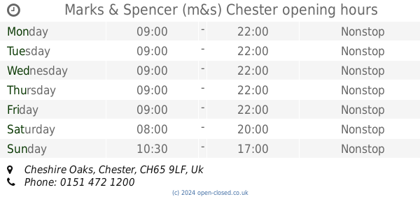 Marks & Spencer (m&s) Chester Opening Times, Cheshire Oaks