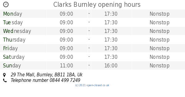 Que Pasto Orden alfabetico Clarks Burnley opening times, 29 The Mall