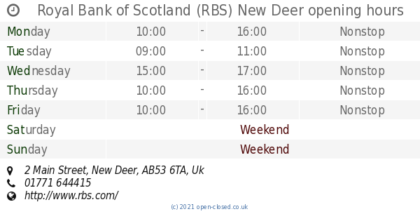 Royal Bank of Scotland (RBS) New Deer opening times, 2 ...