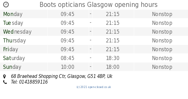 boots opticians braehead opening times