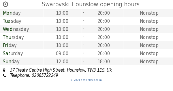 Swarovski Hounslow opening times, 37 Treaty Centre High Street