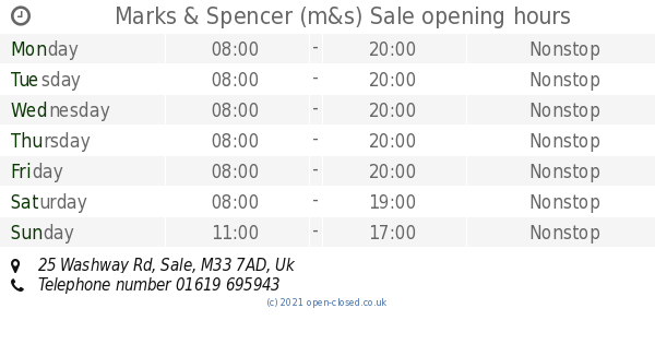 Marks & Spencer (m&s) Sale opening times, 25 Washway Rd