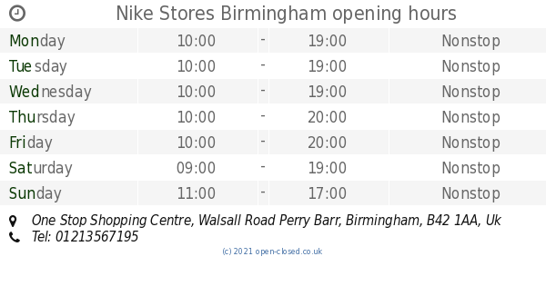 Nike Stores Birmingham opening times 