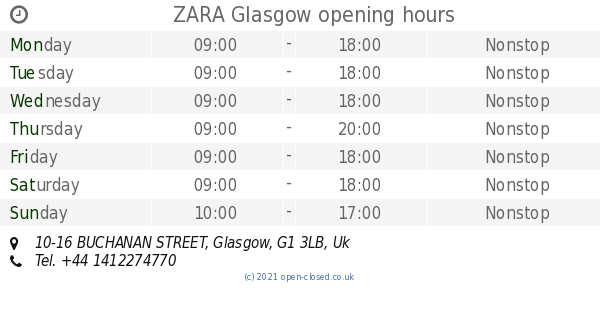 ZARA Glasgow opening times, 10-16 