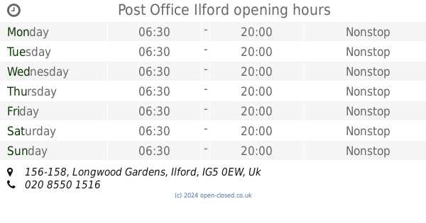 royal mail post office ilford opening times