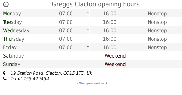 Greggs Clacton opening times, 19 Station Road