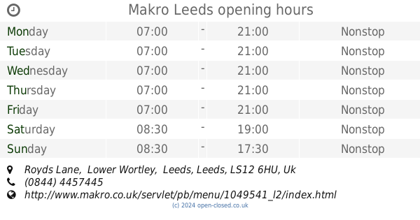 Makro Leeds opening times (2019 update)