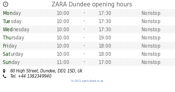 ZARA Dundee opening times, 80 High Street